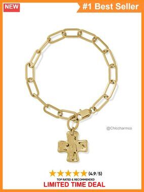 Chunky Cross Chain Bracelet Waterproof Tarnish-Free PVD Brass 7.5 Inch